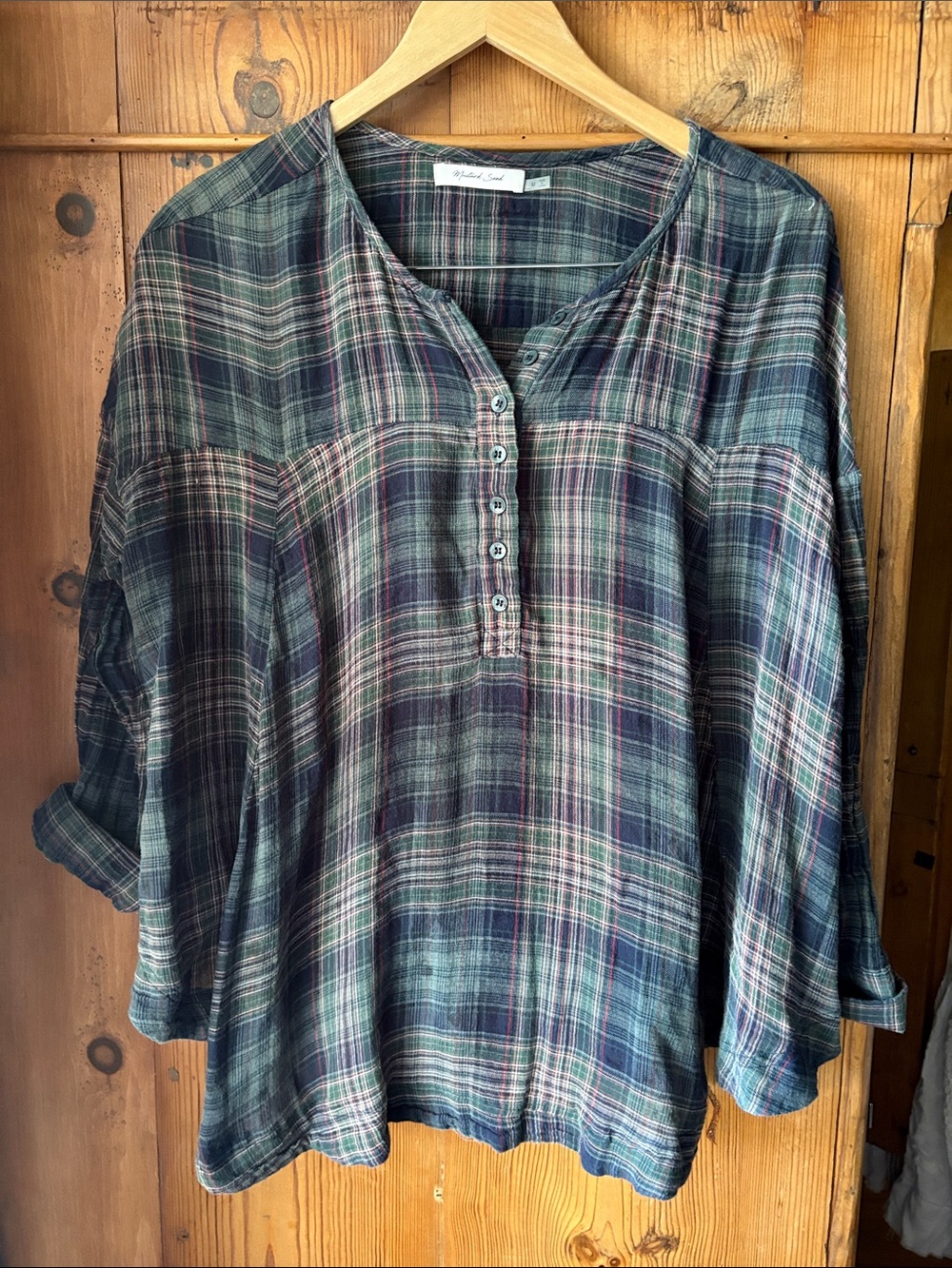 Mustard Seed Plaid Henley Tunic — Blue, Green